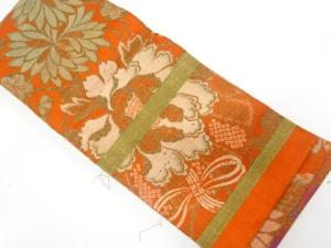 アンティーク　菊に牡丹模様織り出し　半幅帯（材料）